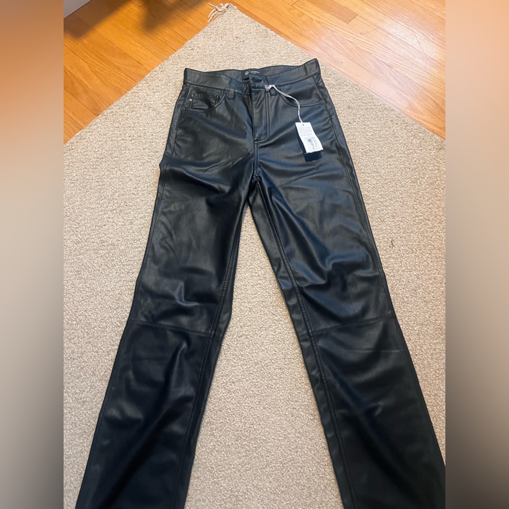 AG Alexxis Straight high rise Black  Vegan Leather Pants NWT